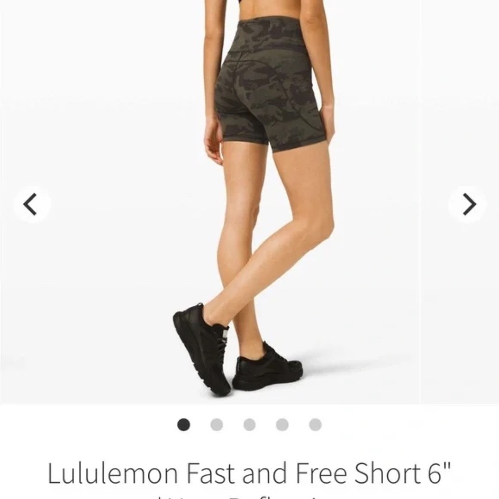 Lululemon Fast & Free Short, Green Camo, 6" inseam, Size 4, EUC